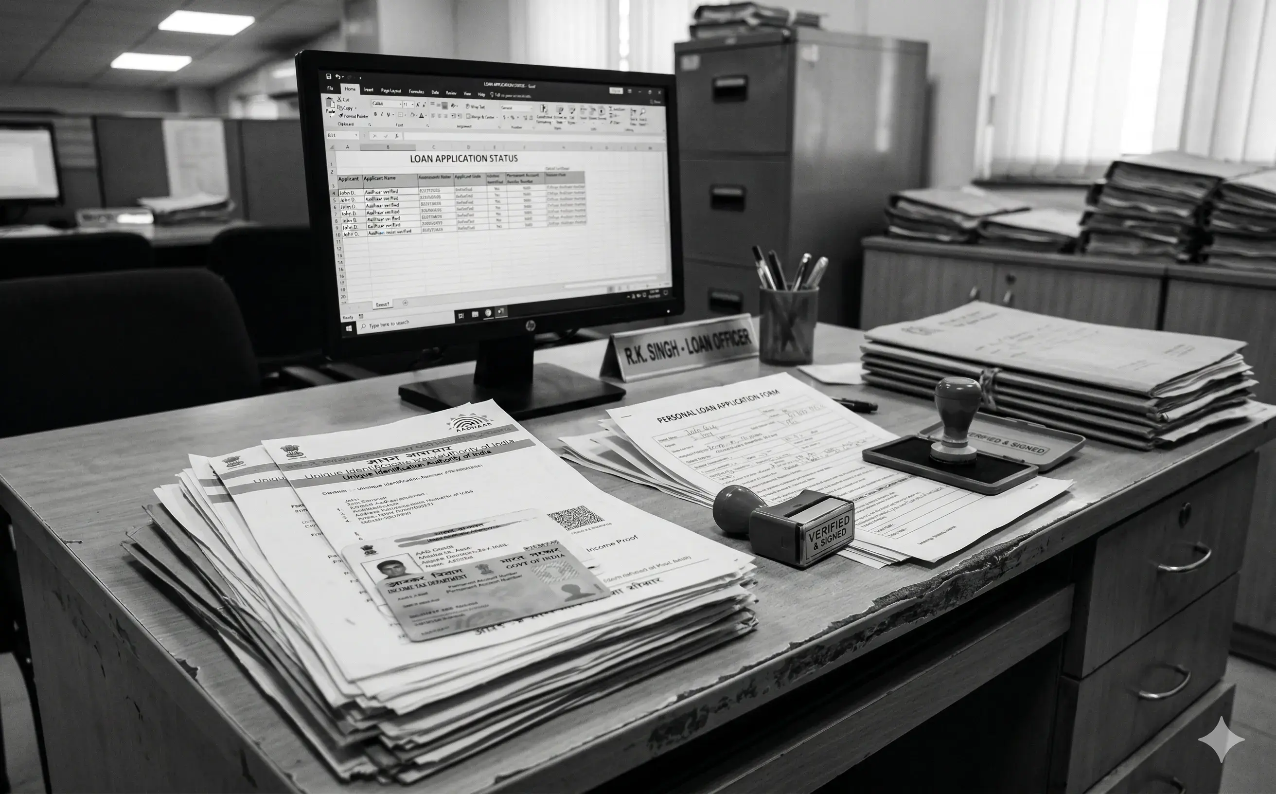 Bank underwriting desk reviewing loan and KYC documentation